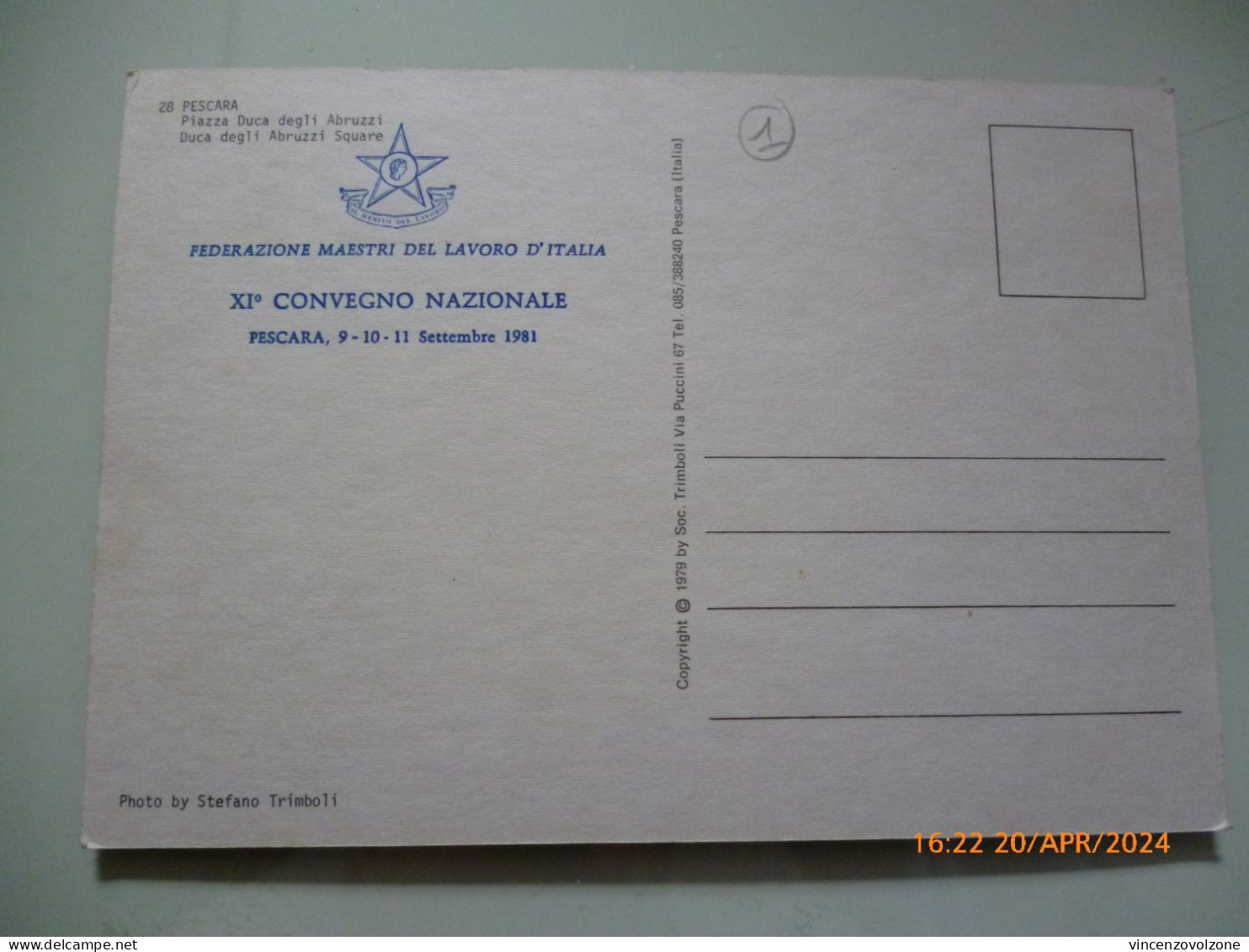 Cartolina "MONTESILVANO XI° CONGRESSO MAESTRI DEL LAVORO D'ITALIA 1981" - Manifestations