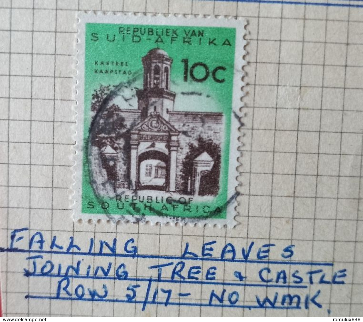 RSA 1960S 10c CASTLE WITH VARIETY FALLING LEAVES ROW 5/17 USED - Gebruikt