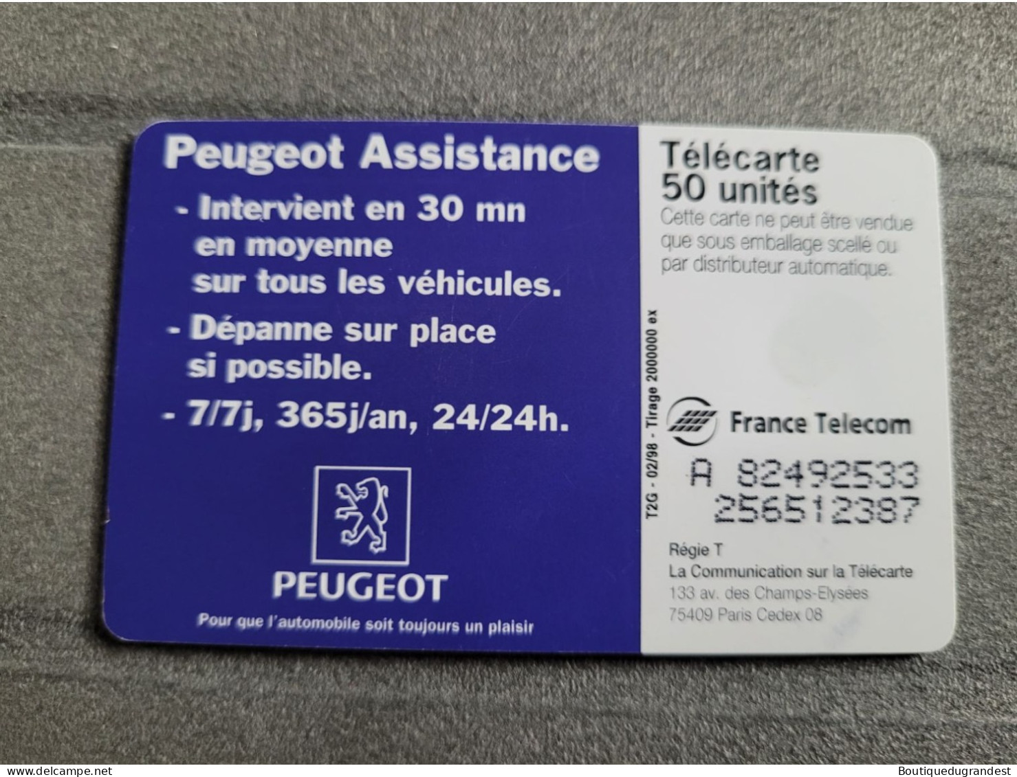 Télécarte 50 Peugeot Assistance - Publicidad