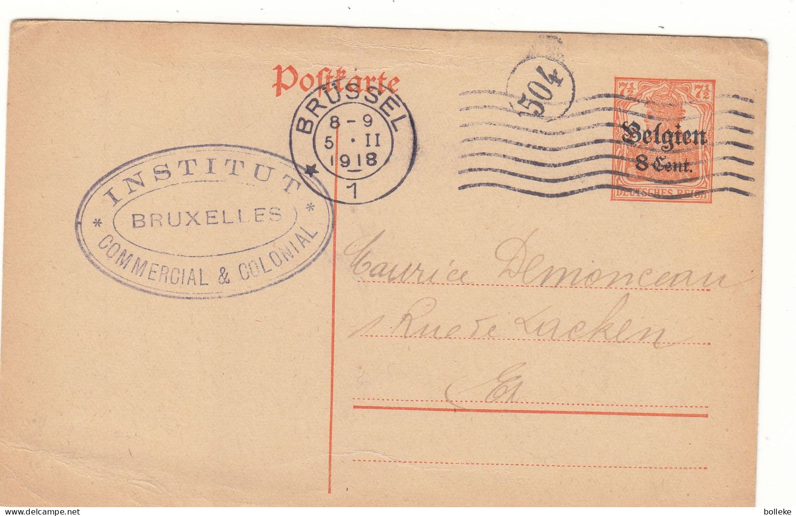 Belgique - Carte Postale De 1918 - Entier Postal - Oblit Brüssel - Cachet Du Facteur - - OC26/37 Zonas Iniciales