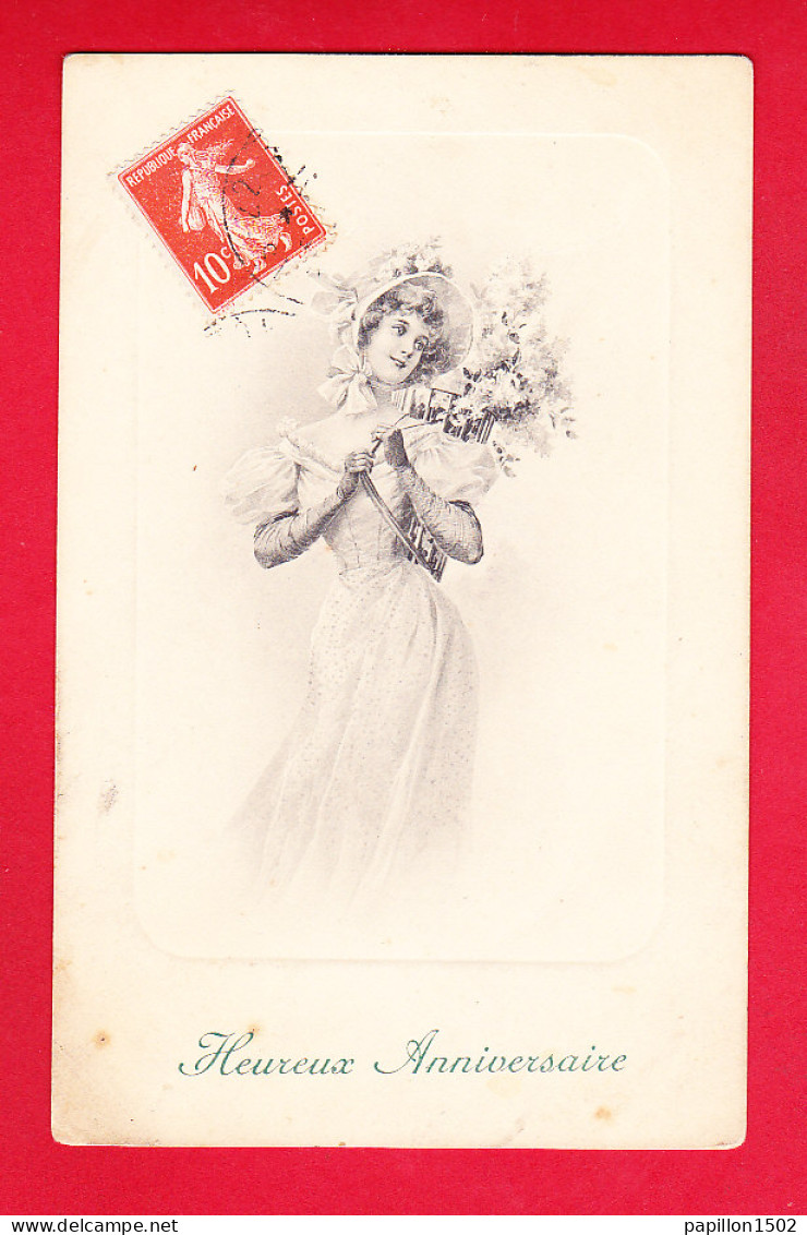 Illust-1250P215  M.M. VIENNE, Heureux Anniversaire, Jeune Fille Avec Fleurs, Cpa BE - Vienne