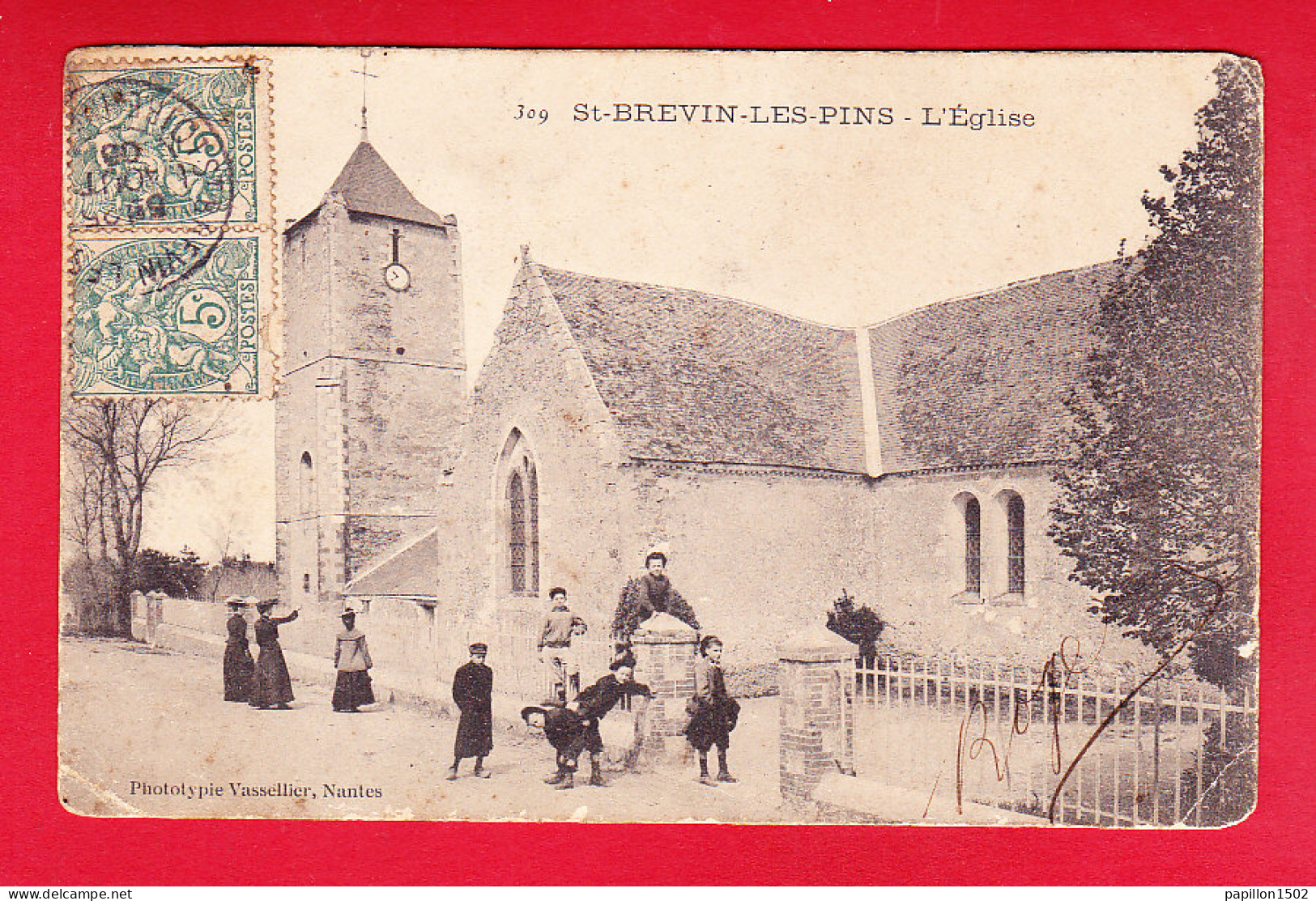 F-44-Saint Brevin Les Pins-12P217  L'église, Animation, Cpa  - Saint-Brevin-les-Pins