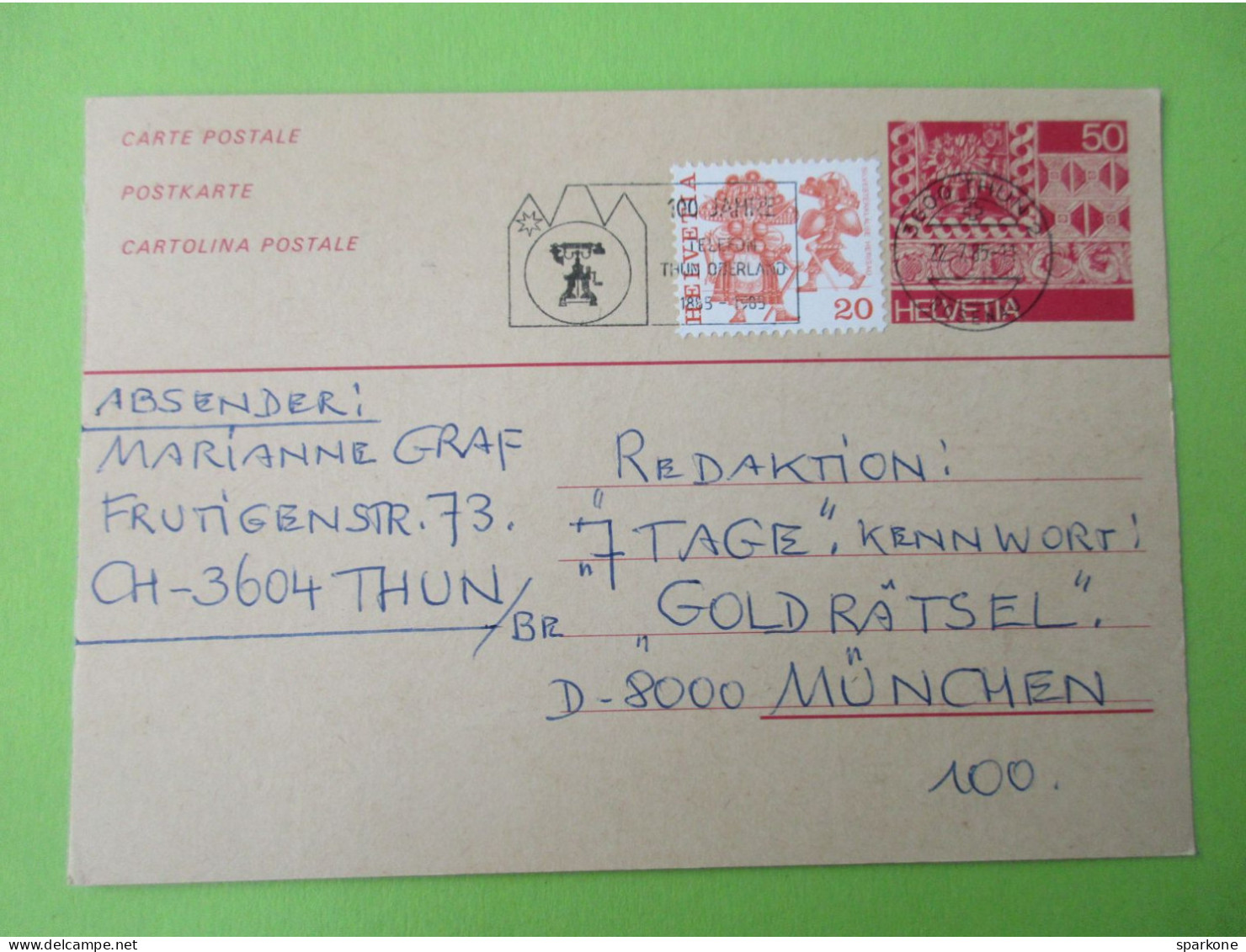 Helvetia - Suisse Entier Postal De 1985 - Stamped Stationery