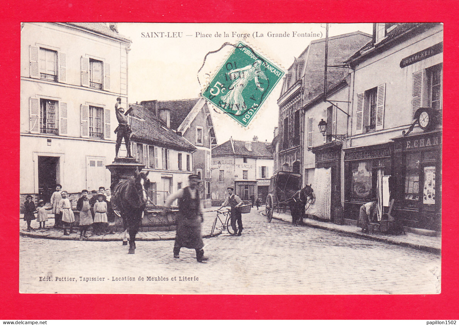 F-95-Saint Leu-11Ph120 La Place De La Forge, La Grande Fontaine, Animation, Cpa  - Saint Leu La Foret