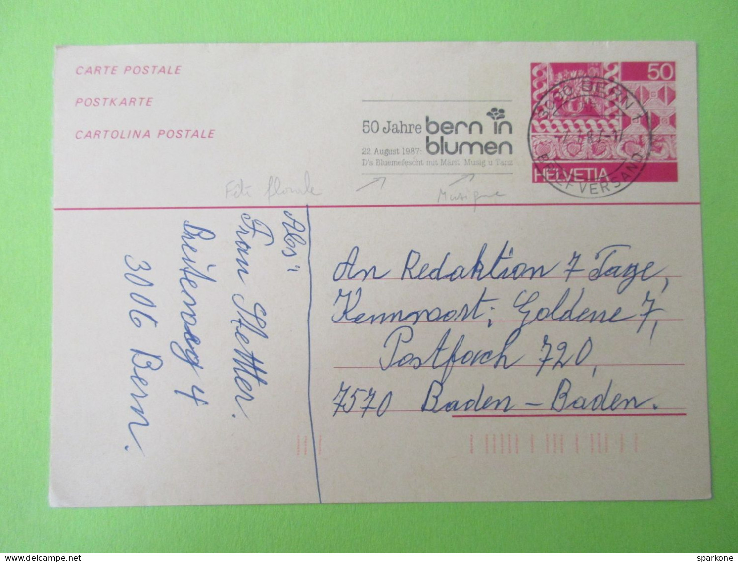 Helvetia - Suisse Entier Postal De 1987 - Stamped Stationery