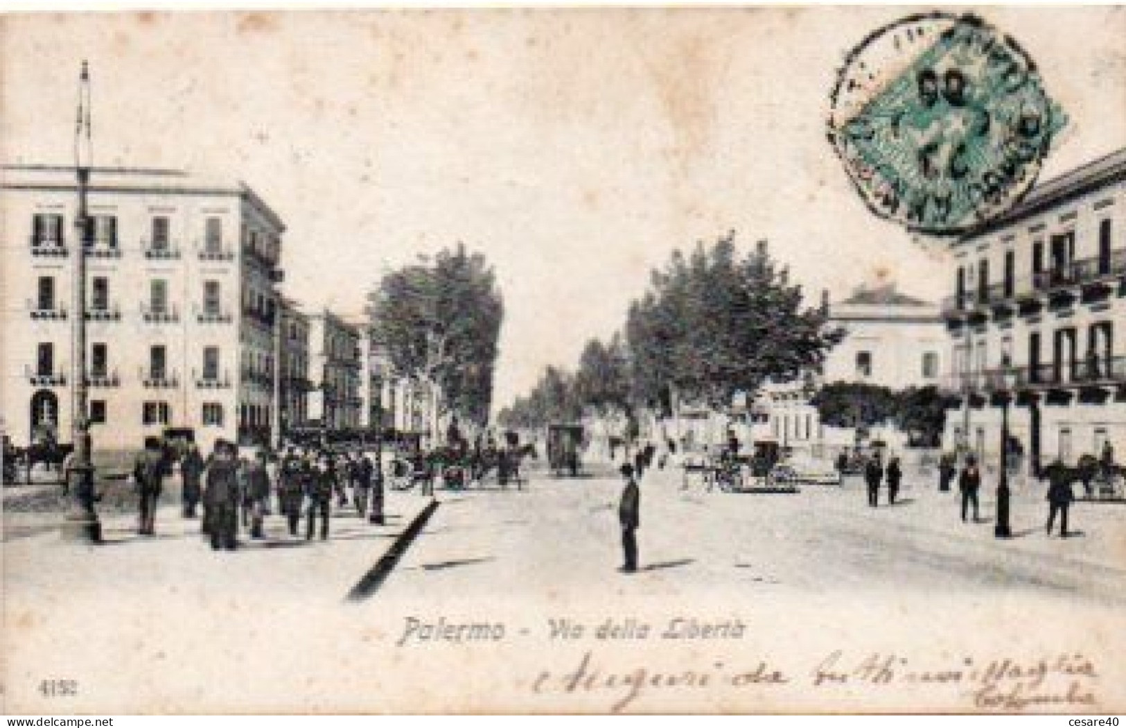 ITALIA - PALERMO - Via Della Libertà, Ben Animata, Viag.1906 Retro Indiviso - Fran 2023-2-55 - Palermo