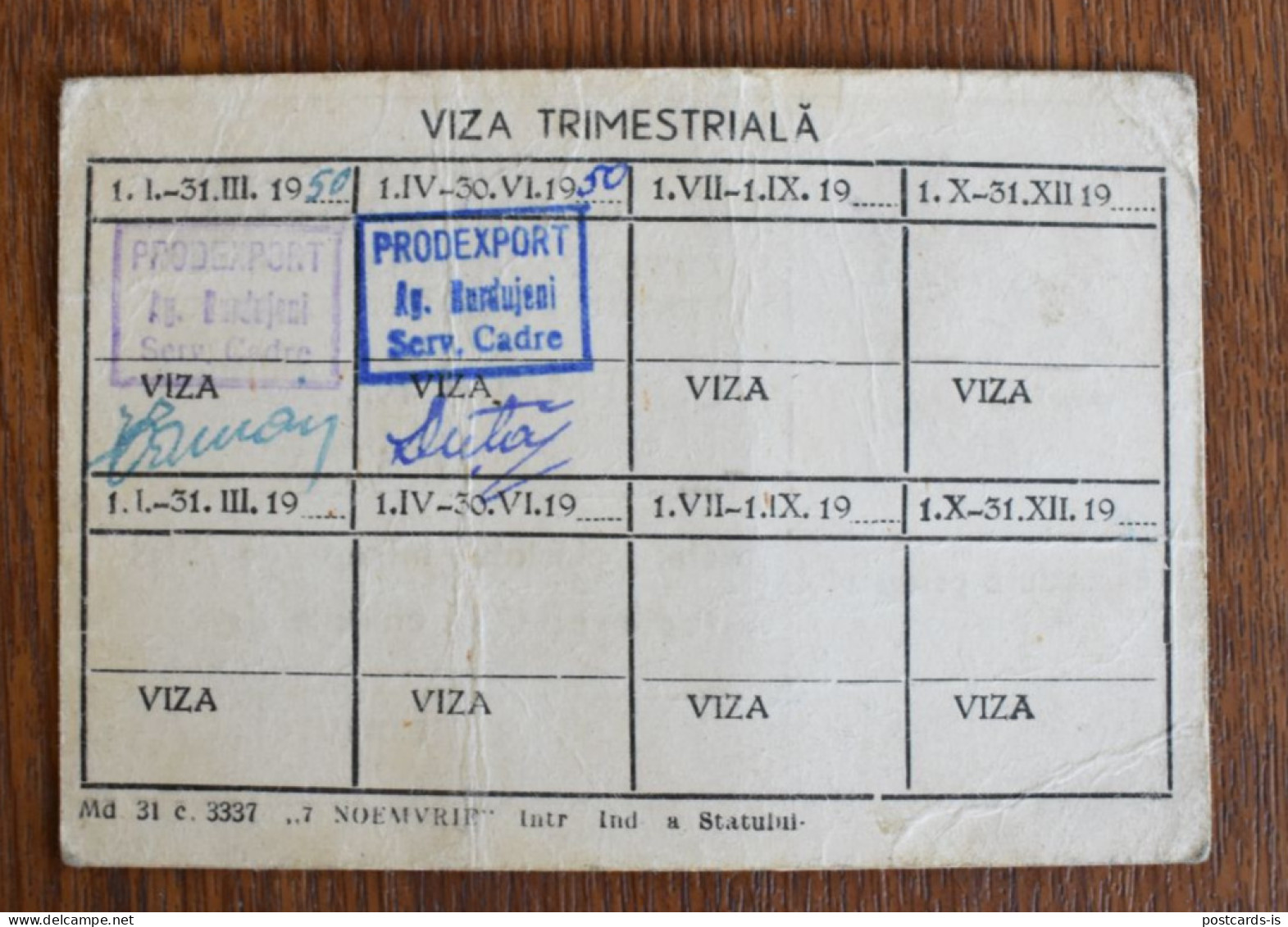 Legitimatie Prodexport Burdujeni Intreprindere De Stat Pentru Comertul Exterior 1950 Romania - Non Classés