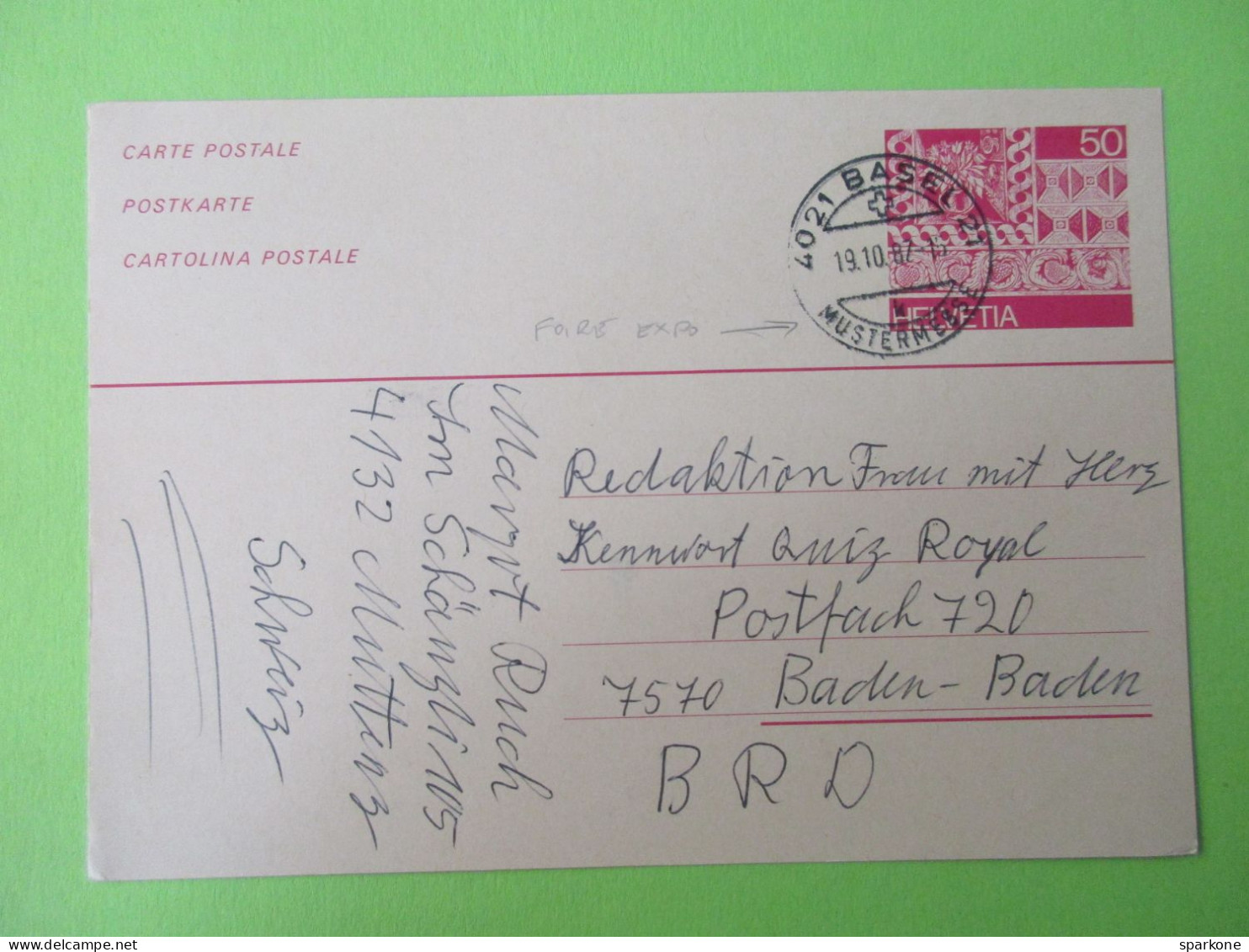 Helvetia - Suisse Entier Postal De 1987 - Stamped Stationery