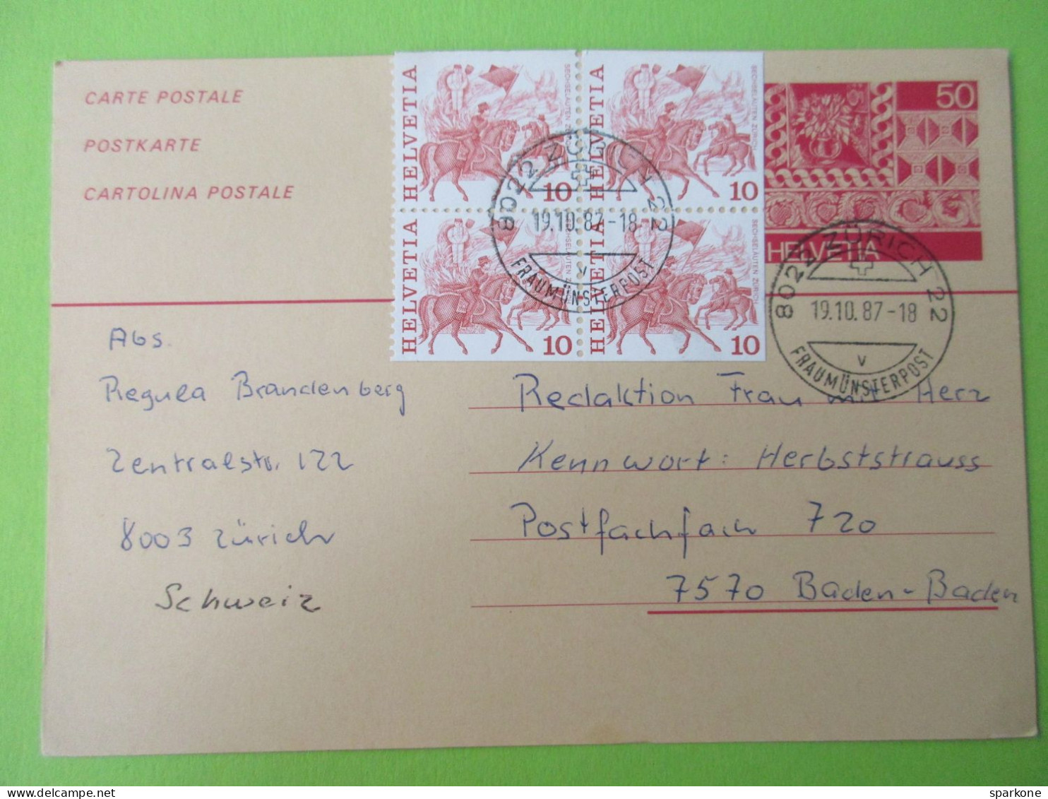 Helvetia - Suisse Entier Postal De 1987 - Entiers Postaux