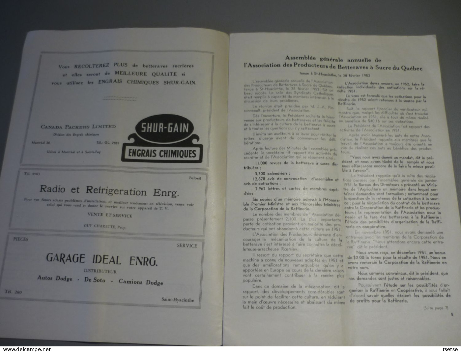 Revue  La Bettrave à Sucre ... Association Du Quebec - Avril 1952 - N°2 - 1900 - 1949