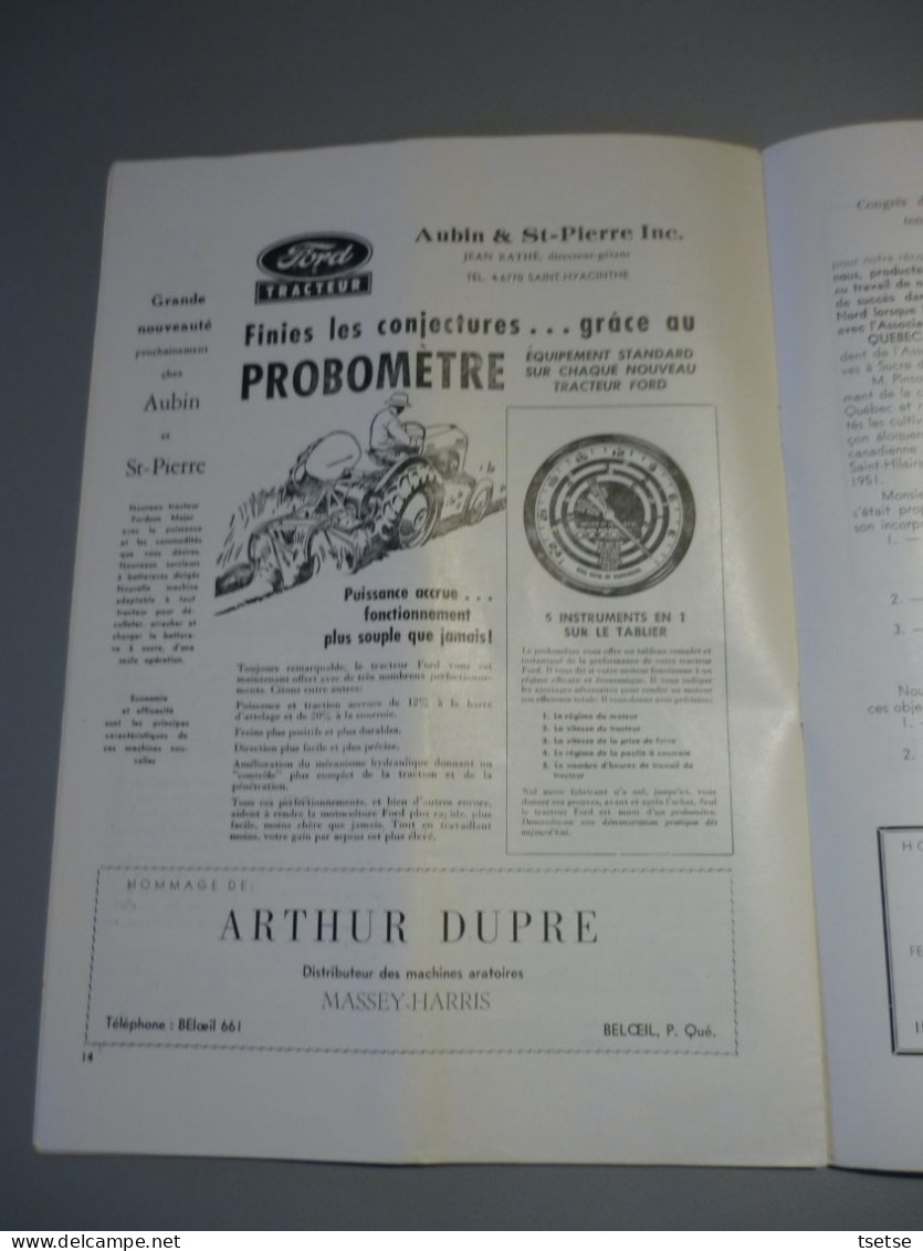 Revue  La Bettrave à Sucre ... Association Du Quebec - Avril 1952 - N°2 - 1900 - 1949