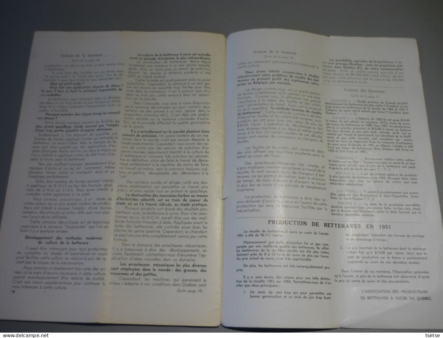 Revue  La Bettrave à Sucre ... Association Du Quebec - Avril 1952 - N°2 - 1900 - 1949