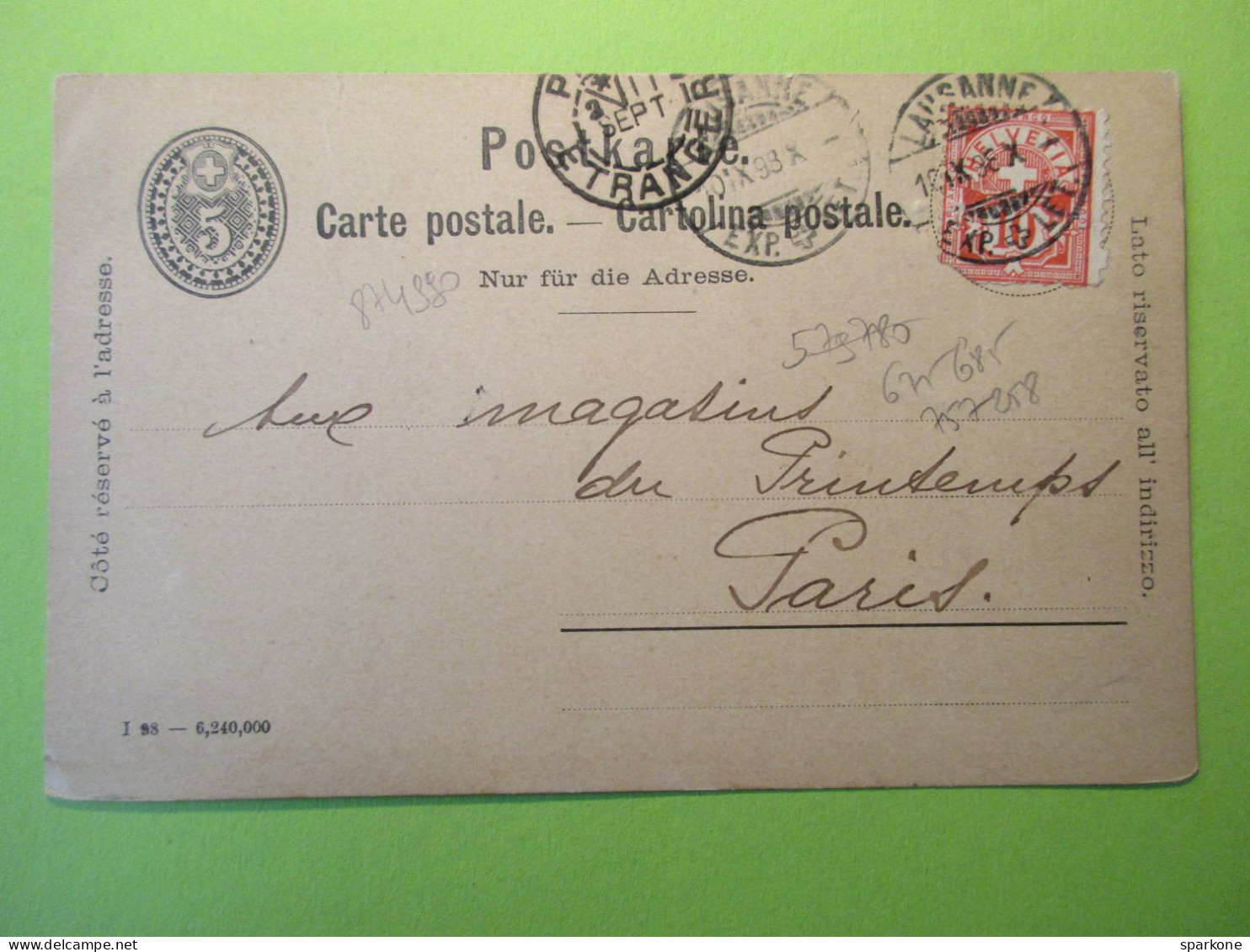 Helvetia - Suisse Entier Postal De 1898 - Entiers Postaux