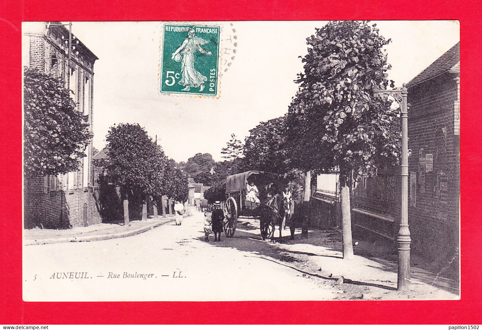 F-60-Auneuil-01Ph59  La Rue Boulanger, Une Charrette Tirée Par Un Cheval, Cpa BE - Auneuil