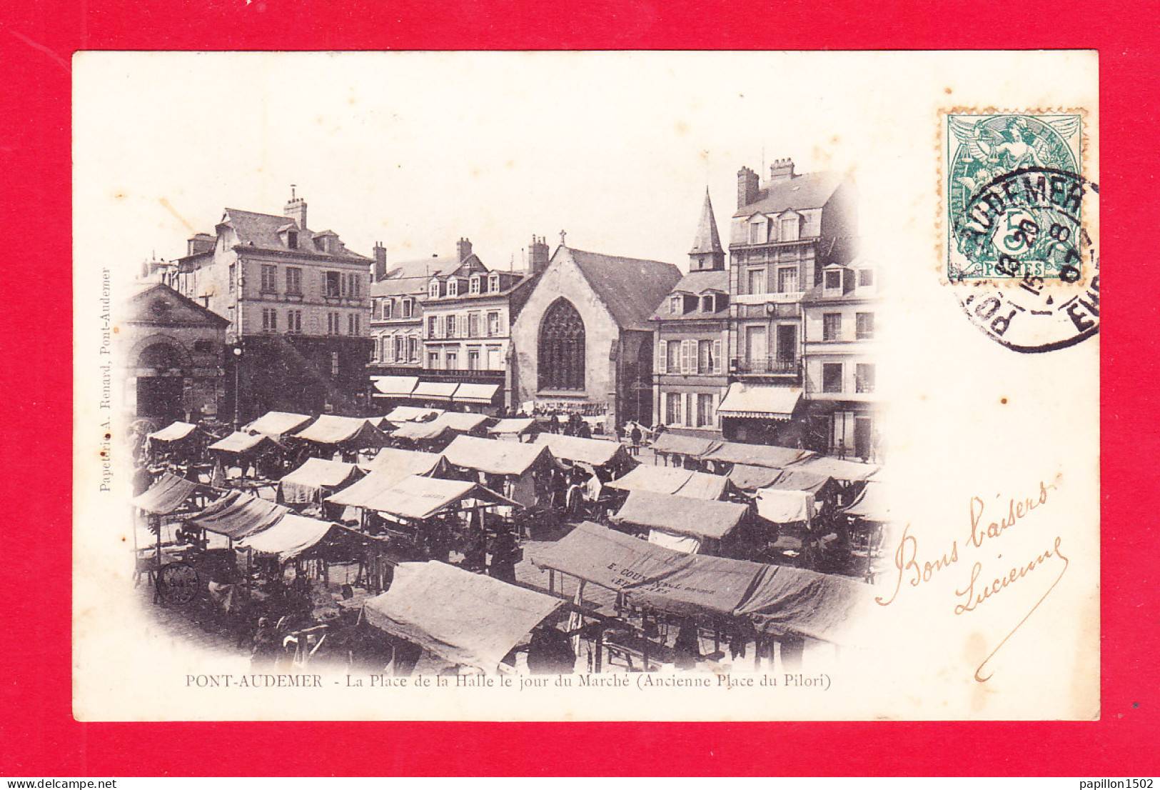 F-27-Pont Audemer-08A97  La Place De La Halle Le Jour Du Marché, Ancienne Place Du Pilori, Cpa Précurseur  - Pont Audemer