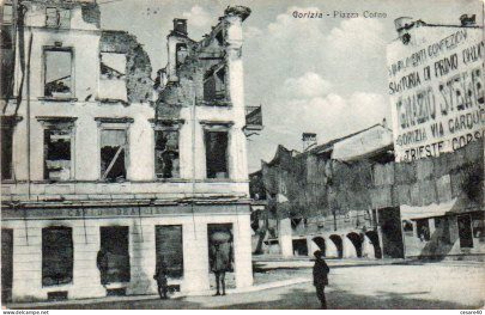 ITALIA - GORIZIA - Piazza Corno Distrutta, Animata, Ed. A. DE Pangher, Scritta 1917/18 - Fran 2023-2-46 - Gorizia