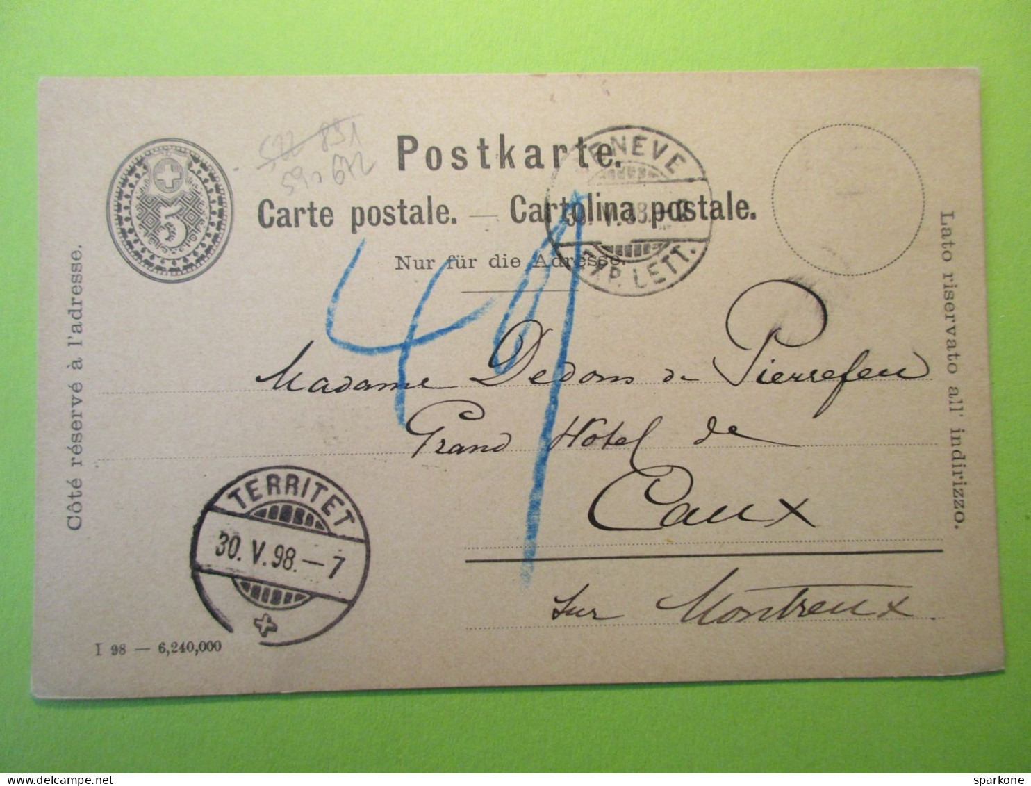 Helvetia - Suisse Entier Postal De 1898 - Entiers Postaux