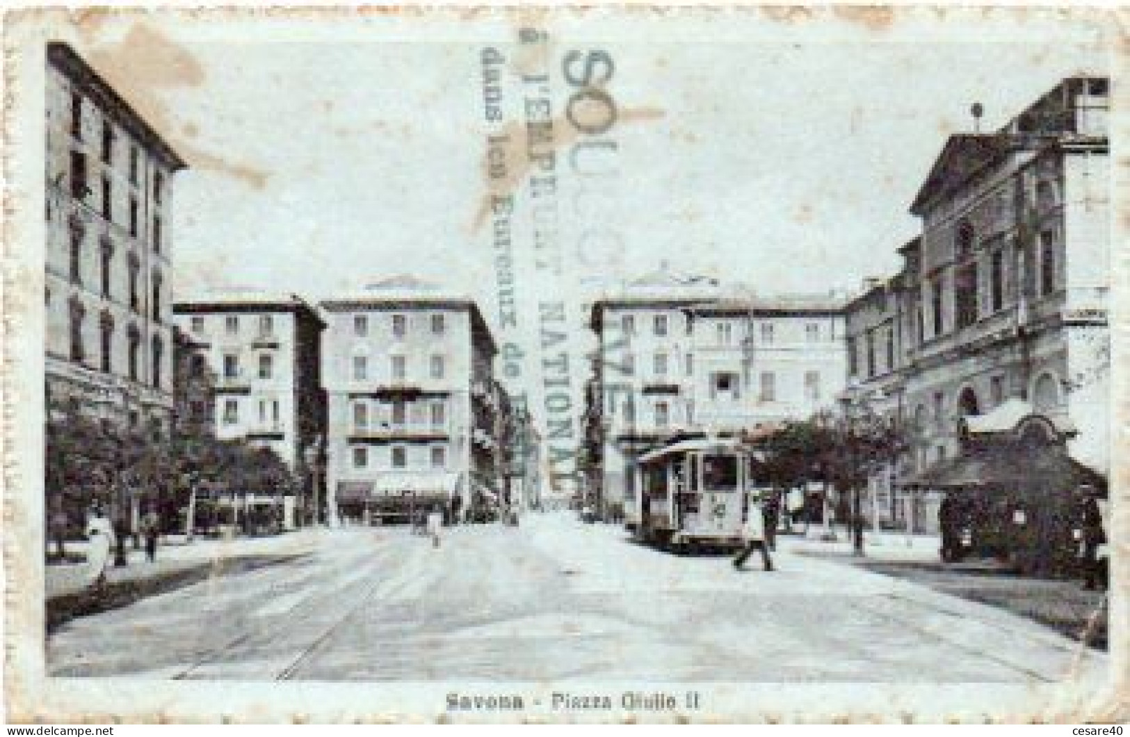 ITALIA - SAVONA - Piazza Giulio II° Animata Con Tram, Viag.1917, Lieve Macchia - Fran 2023-2-37 - Savona