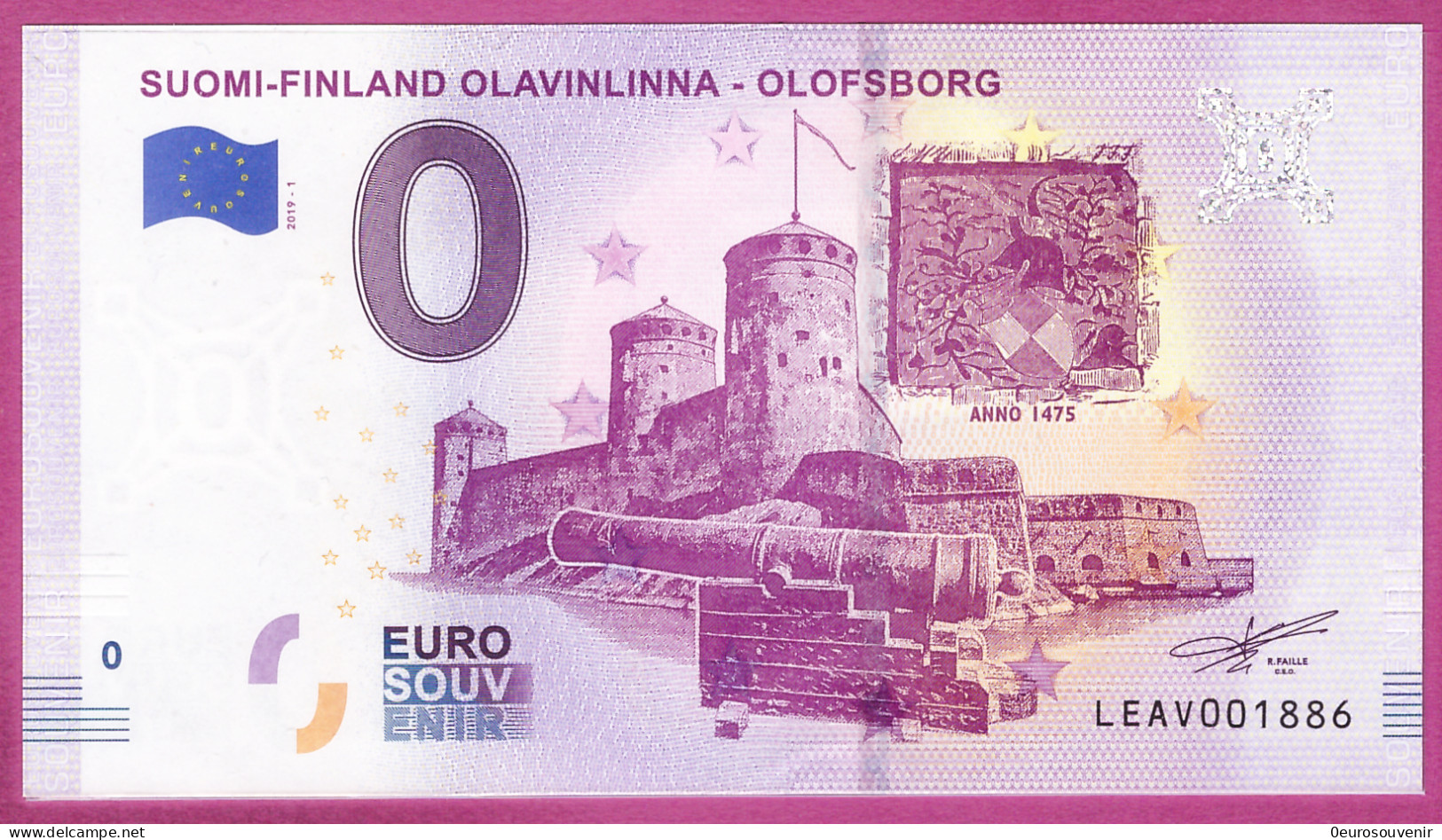 0-Euro LEAV 2019-1 SUOMI-FINLAND OLAVINLINNA - OLOFSBORG - Private Proofs / Unofficial