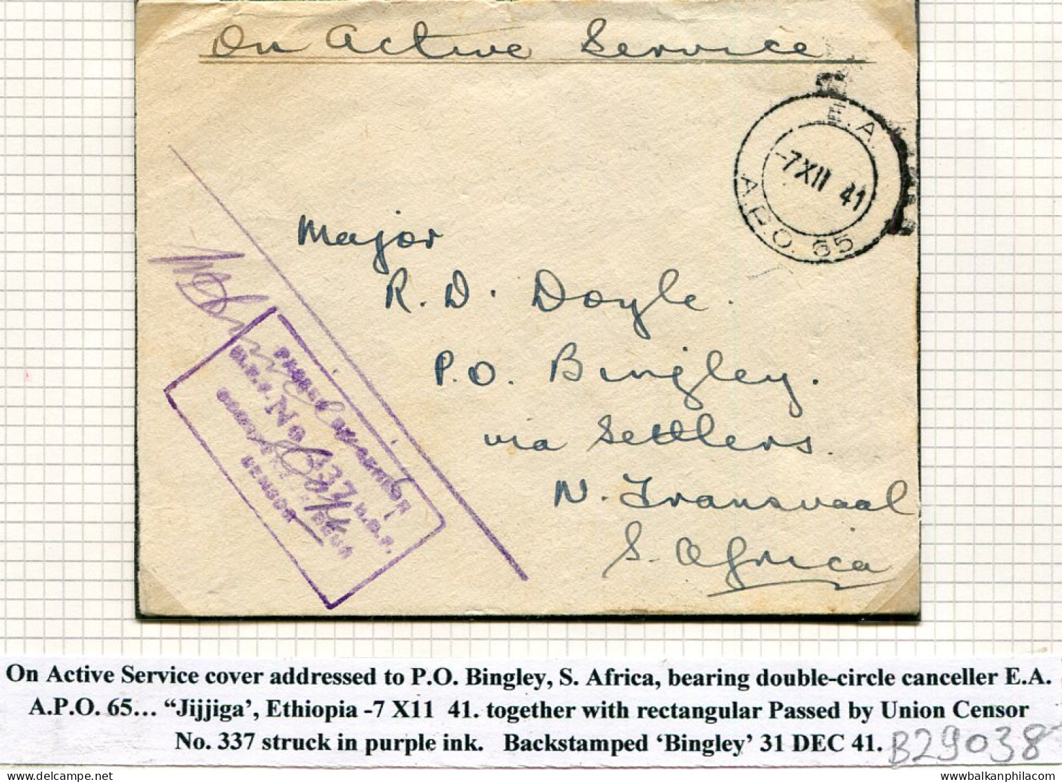 1941 Ethiopia Jijiga East Africa Force APO 65 To Bingley - Ethiopie