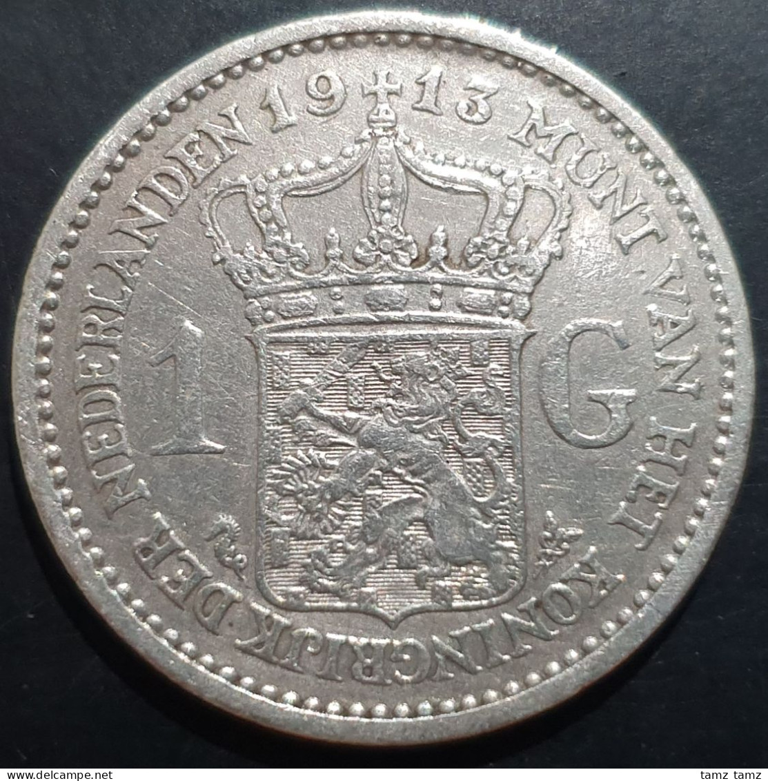 Netherlands 1 Gulden Wilhelmina Crown 1913 VF - 1 Florín Holandés (Gulden)