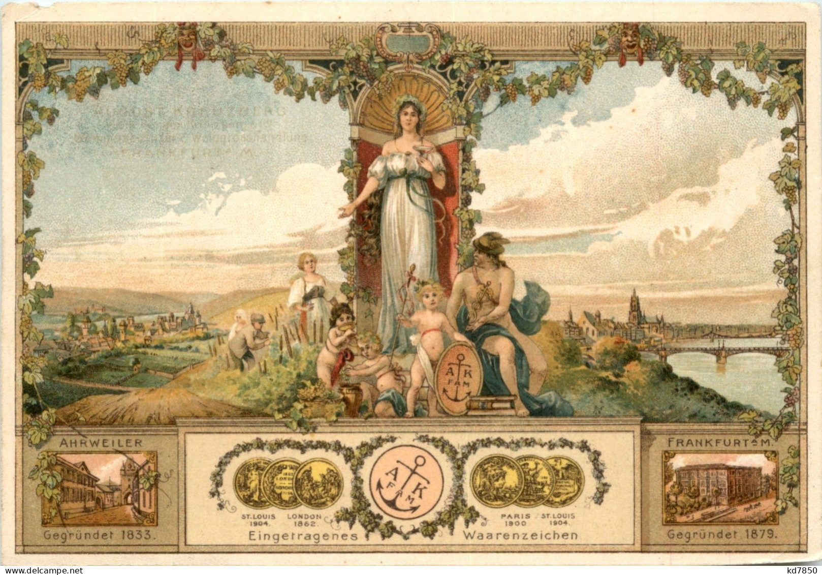 Werbekarte Wingrosshandel August Kreuz - Ahrweiler Frankfurt - Litho - Advertising