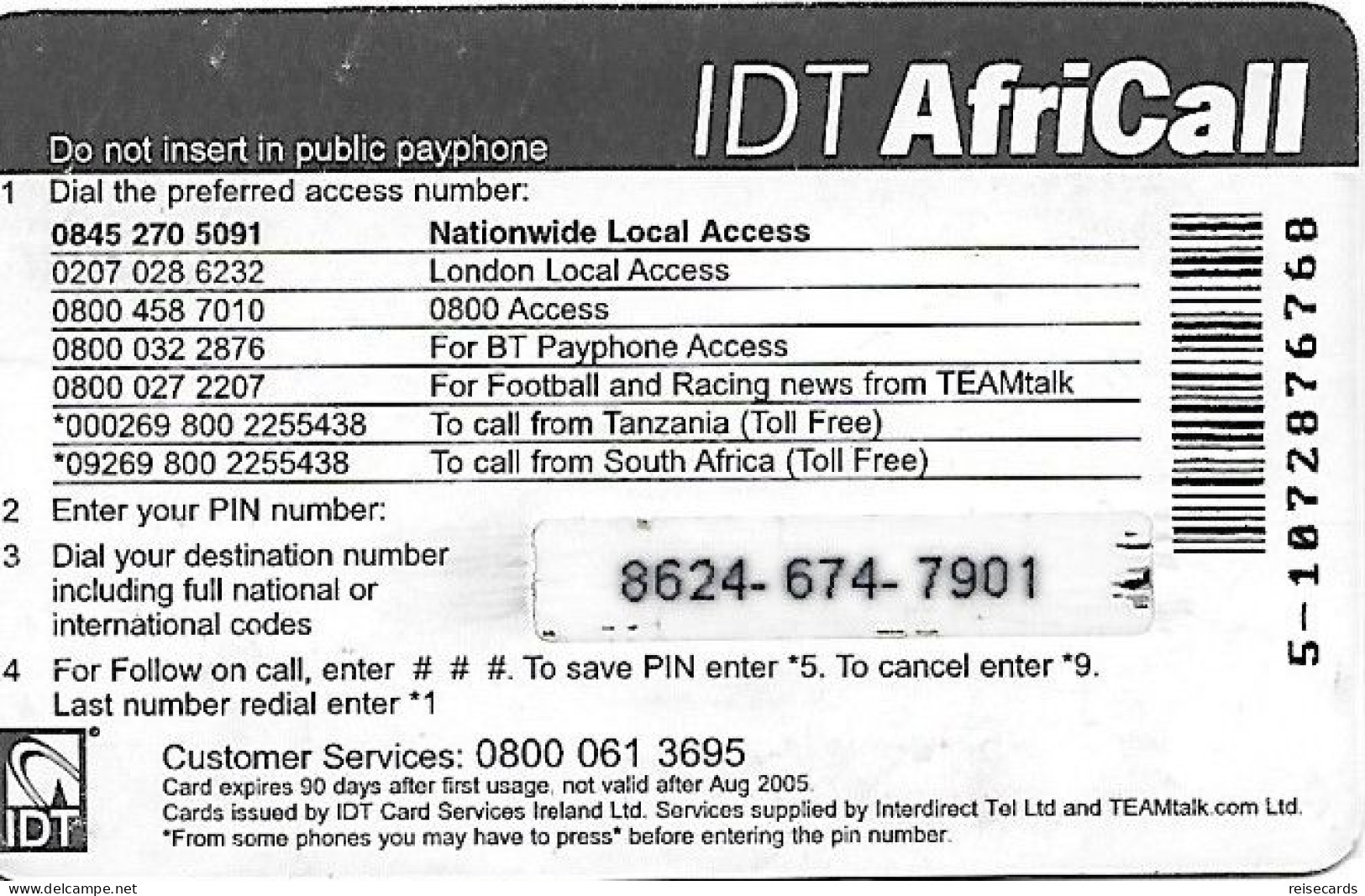 Great Britain: Prepaid IDT - AfriCall 08.05 - Andere & Zonder Classificatie