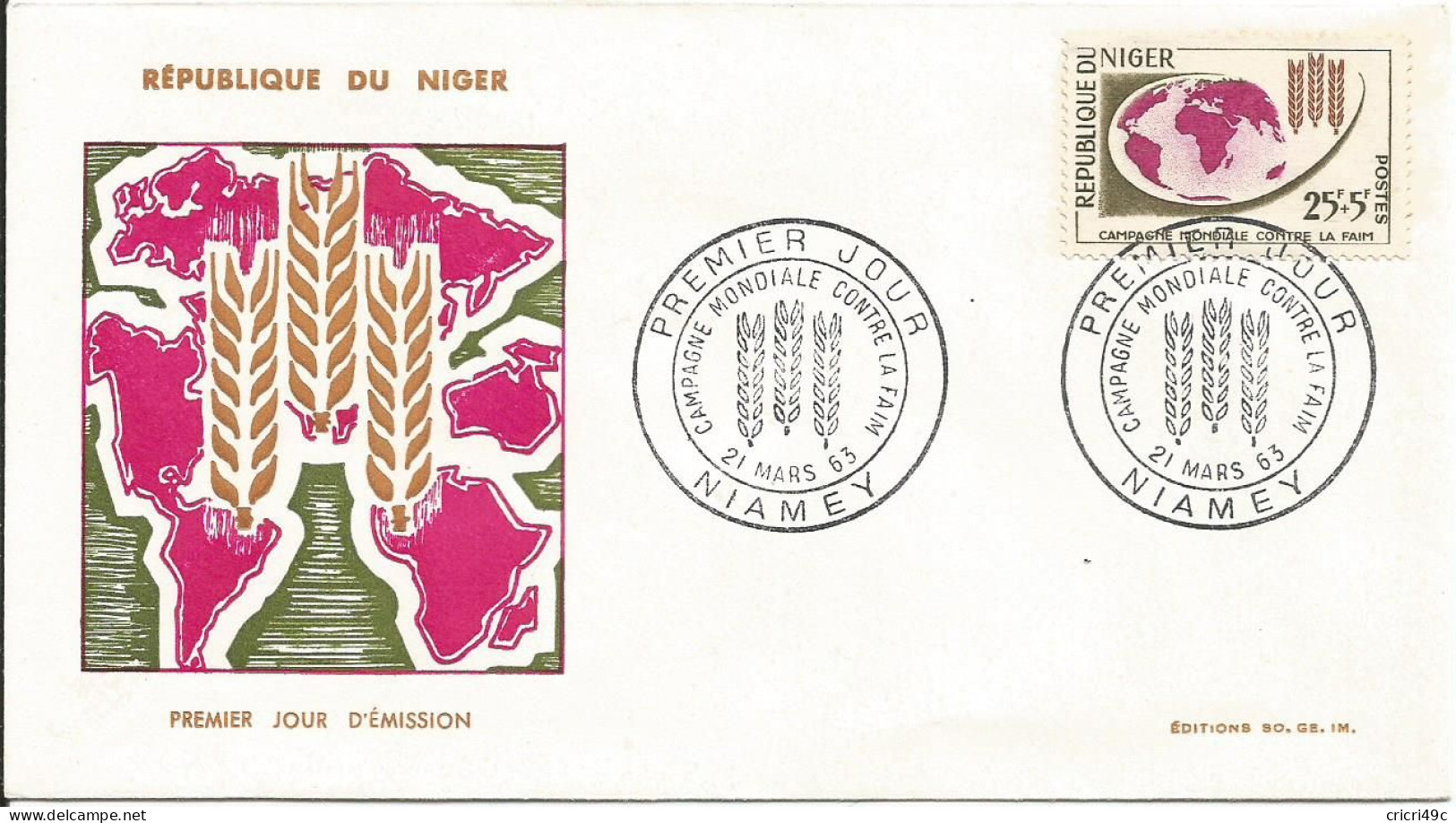 NIGER  1er Jour 1963  Campagne Mondiale Contre La Fain  Timbre  N°Y&T  119 - Niger (1960-...)