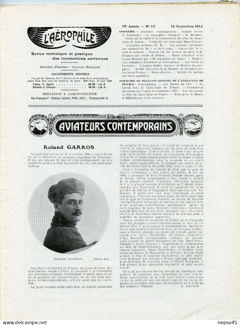 L'aérophile.Revue Tecnique & Pratique Locomotions Aériennes.1911.publie Le Bulletin Officiel De L'Aéro-Club De France. - Französisch