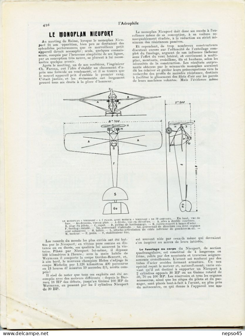 L'aérophile.Revue Tecnique & Pratique Locomotions Aériennes.1911.publie Le Bulletin Officiel De L'Aéro-Club De France. - Francés