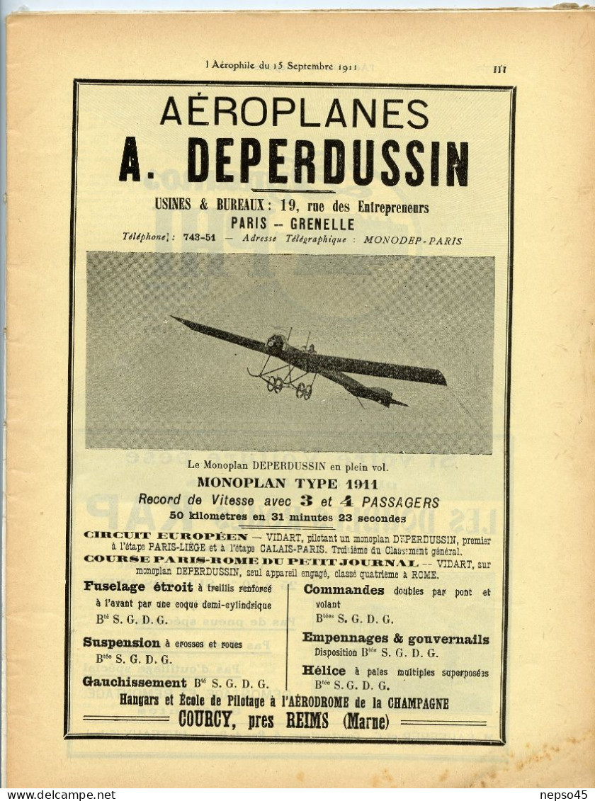 L'aérophile.Revue Tecnique & Pratique Locomotions Aériennes.1911.publie Le Bulletin Officiel De L'Aéro-Club De France. - Francés