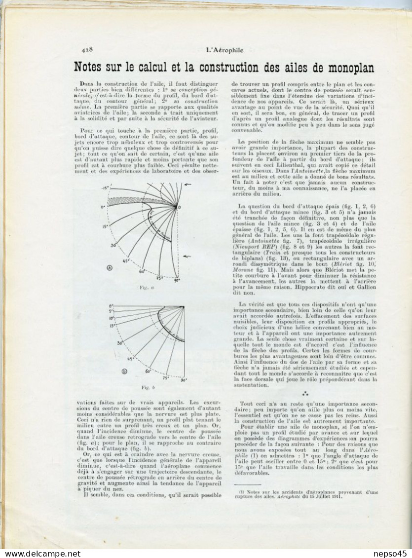 L'aérophile.Revue tecnique & pratique locomotions aériennes.1911.publie le Bulletin Officiel de l'Aéro-Club de France.