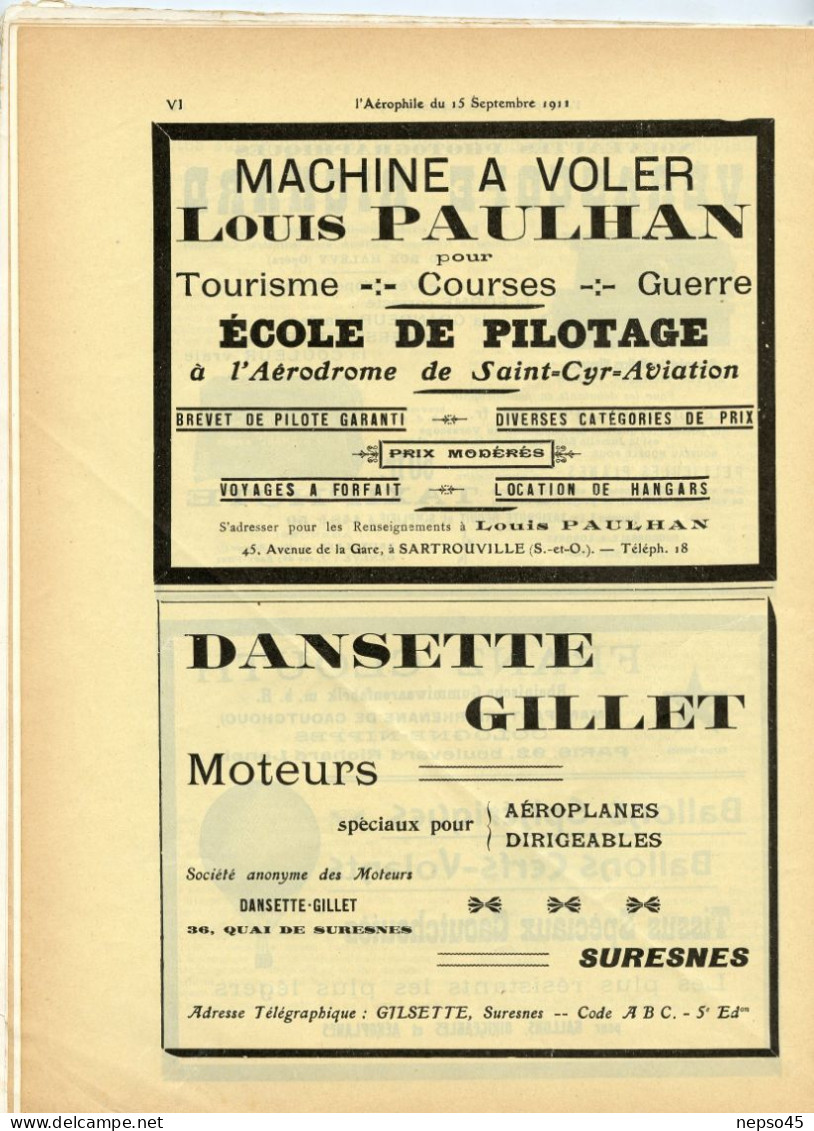 L'aérophile.Revue tecnique & pratique locomotions aériennes.1911.publie le Bulletin Officiel de l'Aéro-Club de France.