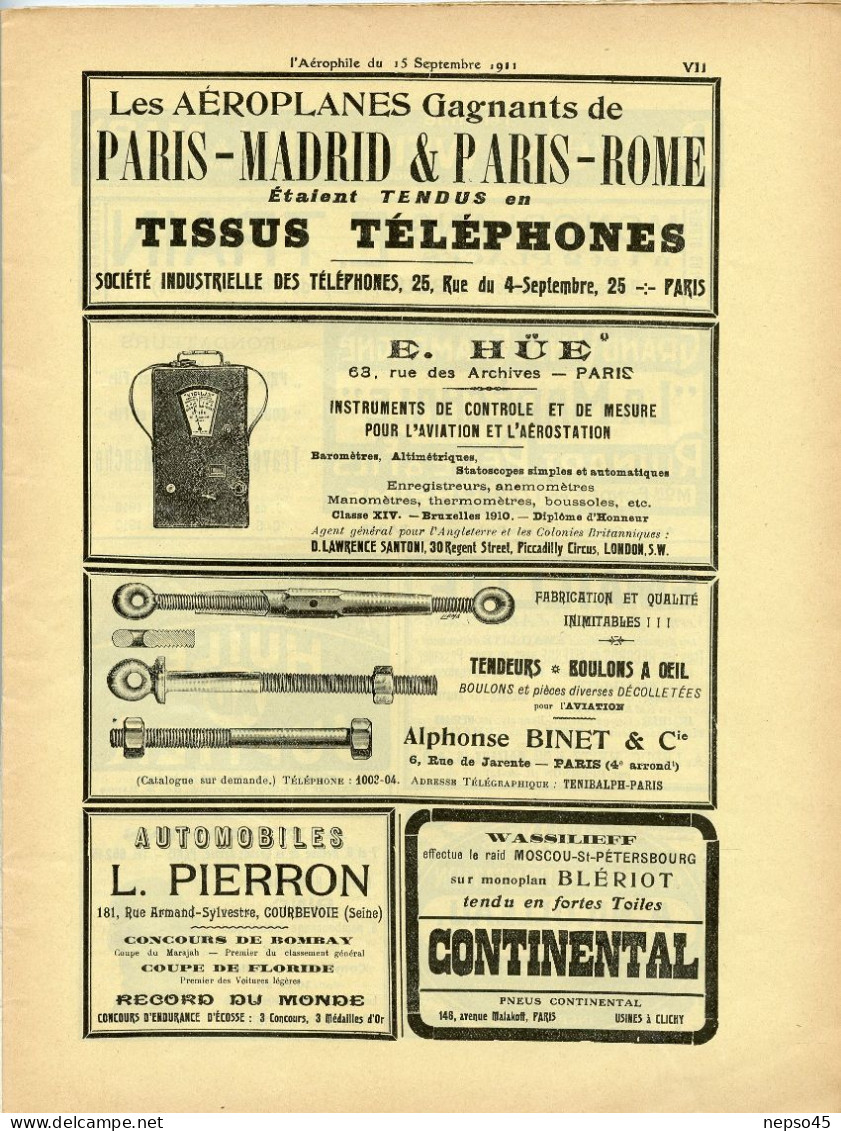 L'aérophile.Revue tecnique & pratique locomotions aériennes.1911.publie le Bulletin Officiel de l'Aéro-Club de France.