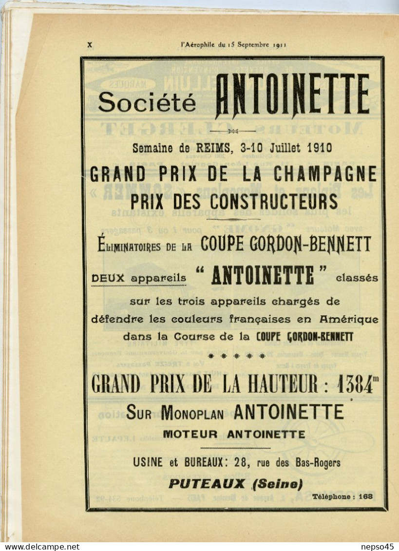 L'aérophile.Revue tecnique & pratique locomotions aériennes.1911.publie le Bulletin Officiel de l'Aéro-Club de France.