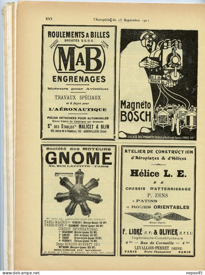 L'aérophile.Revue tecnique & pratique locomotions aériennes.1911.publie le Bulletin Officiel de l'Aéro-Club de France.