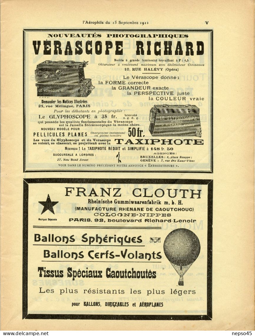 L'aérophile.Revue tecnique & pratique locomotions aériennes.1911.publie le Bulletin Officiel de l'Aéro-Club de France.