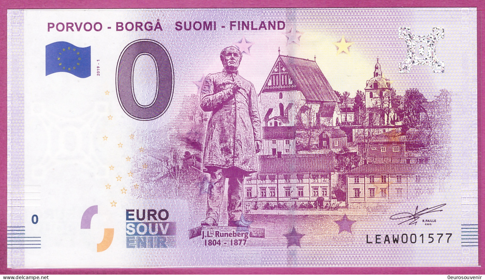0-Euro LEAW 2019-1 PORVOO - BORGA SUOMI-FINLAND - RUNEBERG - Pruebas Privadas