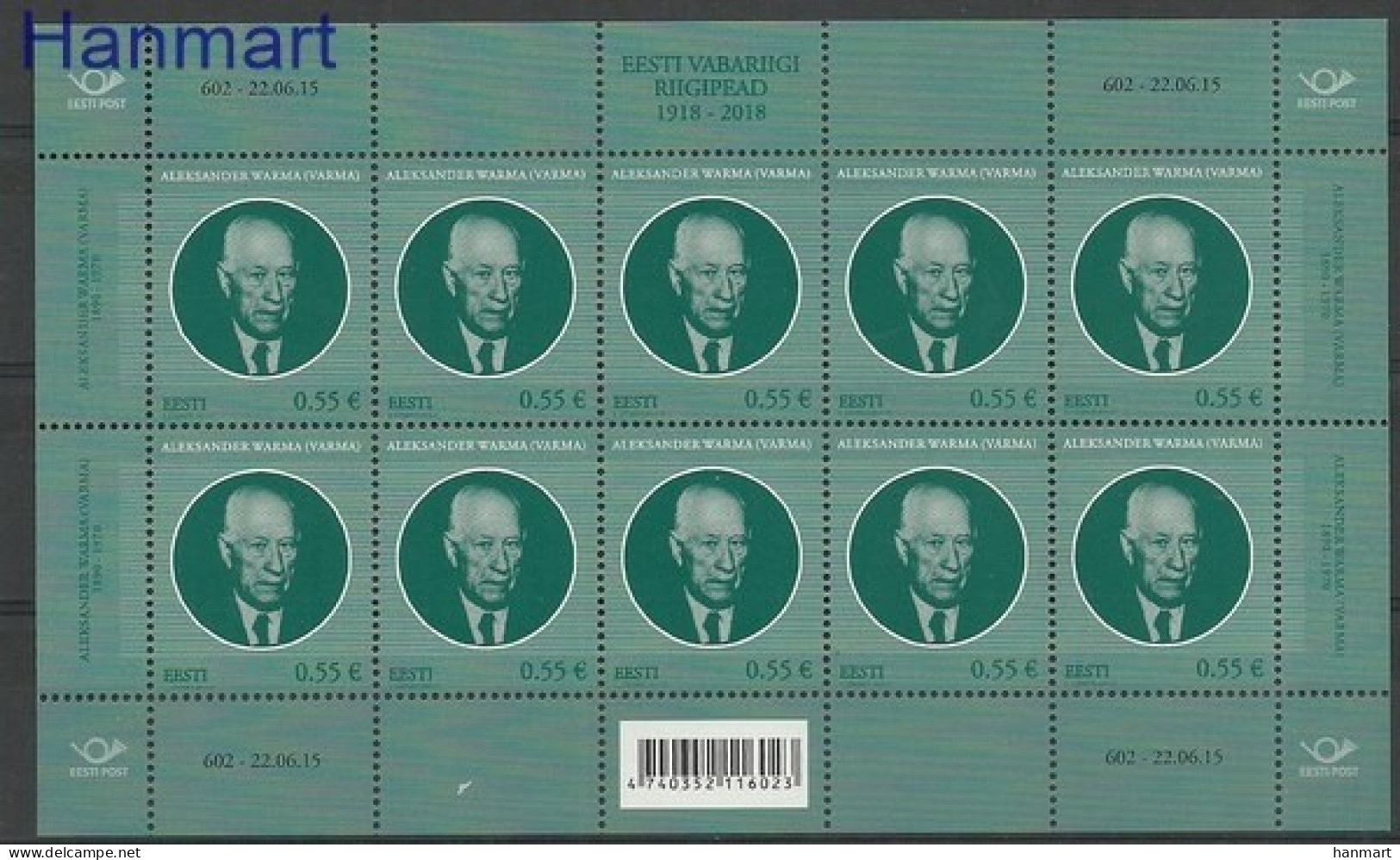 Estonia 2015 Mi Sheet 830 MNH  (ZE3 ESTark830) - Otros