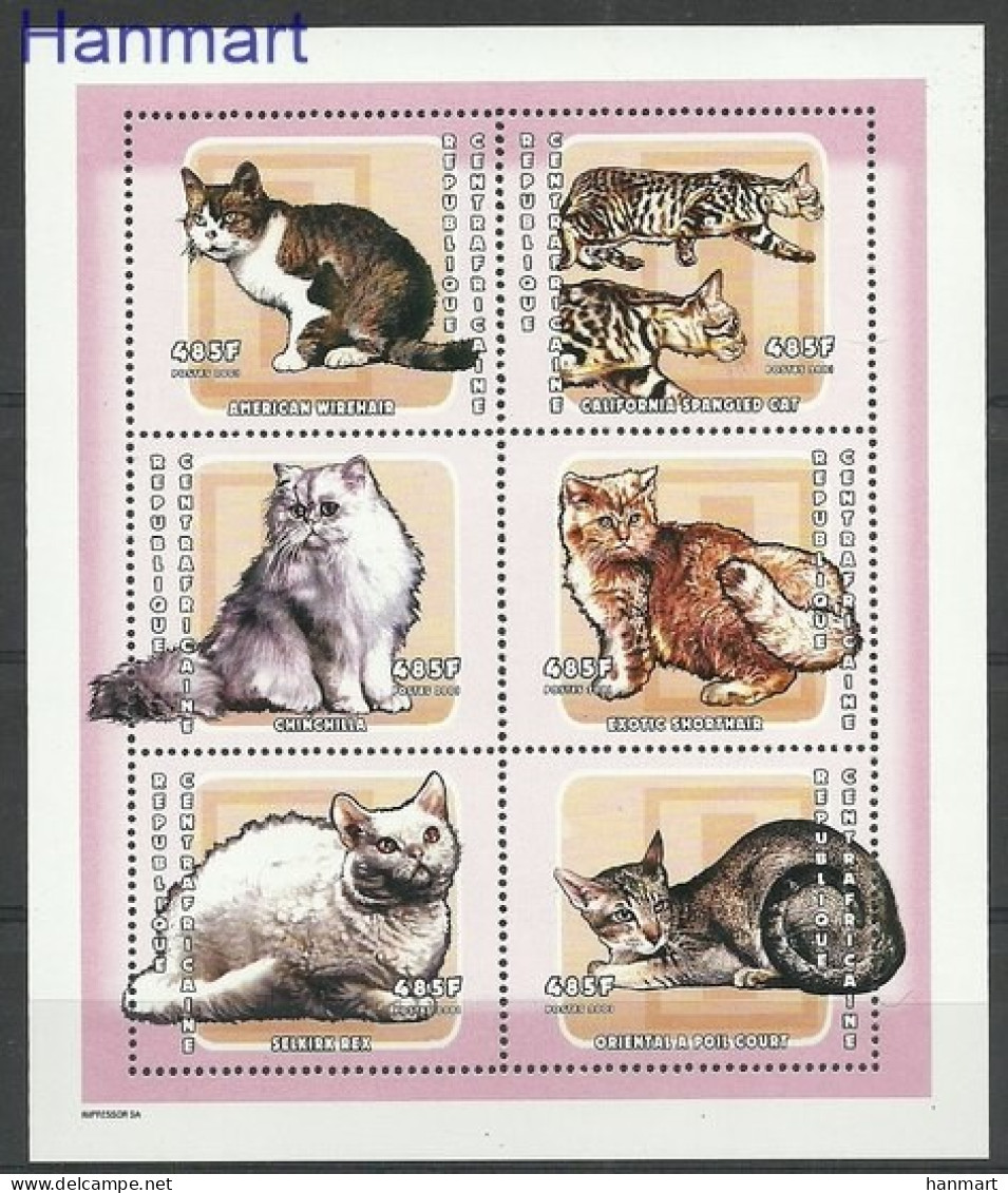 Central African Republic 2001 Mi 2660-2665 MNH  (ZS5 CARark2660-2665) - Domestic Cats