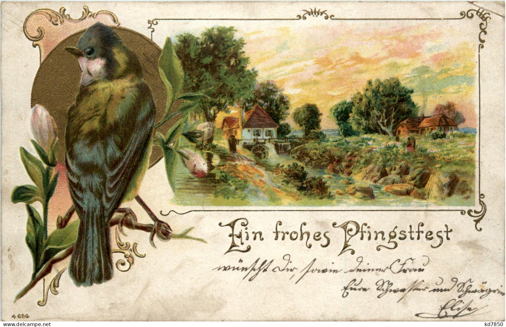 Ein Frohes Pfingstfest - Vogel - Prägekarte - Pinksteren