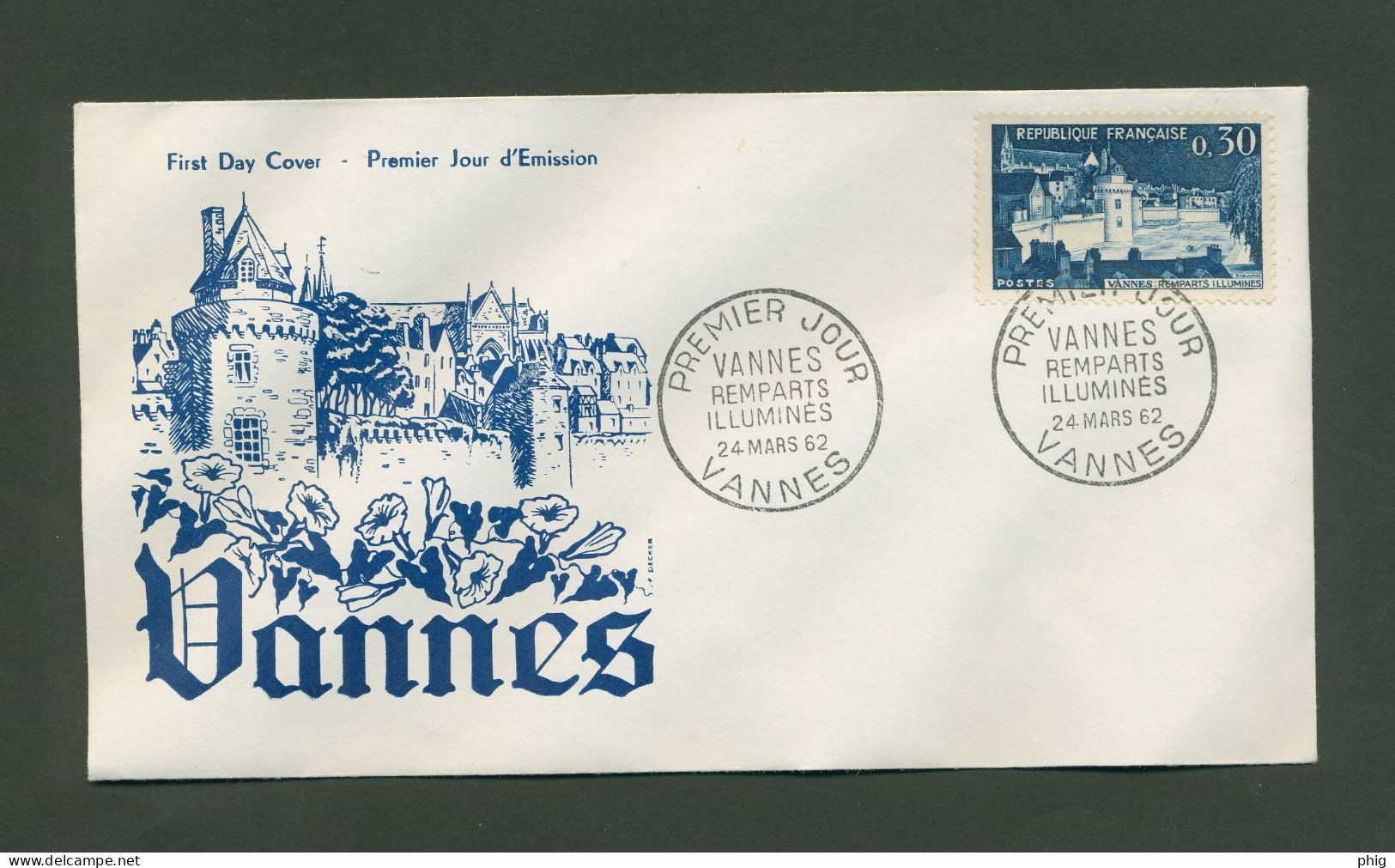 FR - ENVELOPPE FDC 1ER JOUR - TIMBRE N°1333 DE 1962 " VANNES - REMPARTS ILLUMINES " - ETAT** - 1960-1969