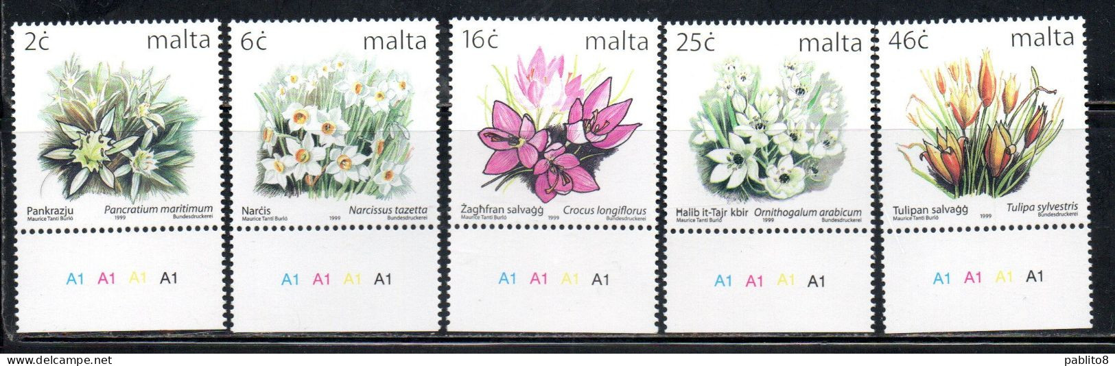 MALTA 1999 FLORA FLOWERS FIORI SET OF 5 VALUES SERIE  MNH - Malte