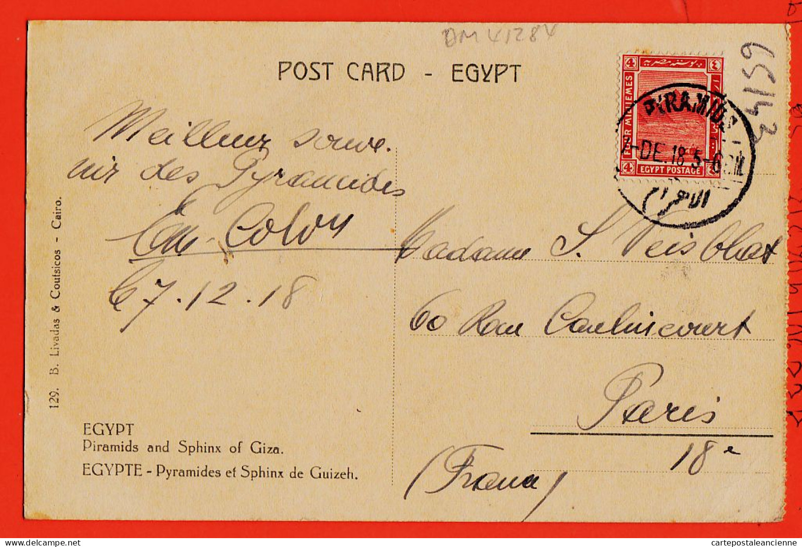 21989 / ⭐ (•◡•) GUIZEH Gizeh Egypte Pyramides Et Sphinx ◉ GIZA Piramids Egypt 1918 ◉ Editeur LIVADAS COUTSICOS 129 - Guiza