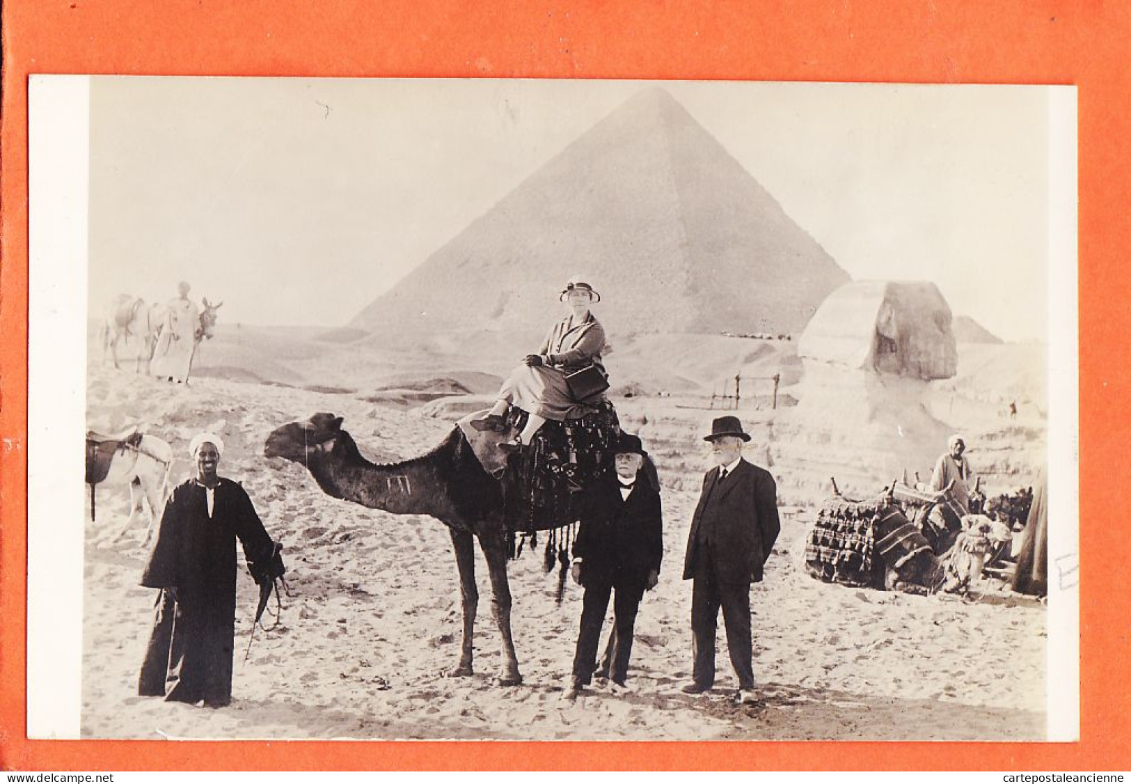 21976 / ♥️ (•◡•) Carte-Photo GIZEH Pyramides Sphinx Groupe Touristes Chameau Guide Bedouin1910s Le CAIRE Egypte Giza - Gizeh