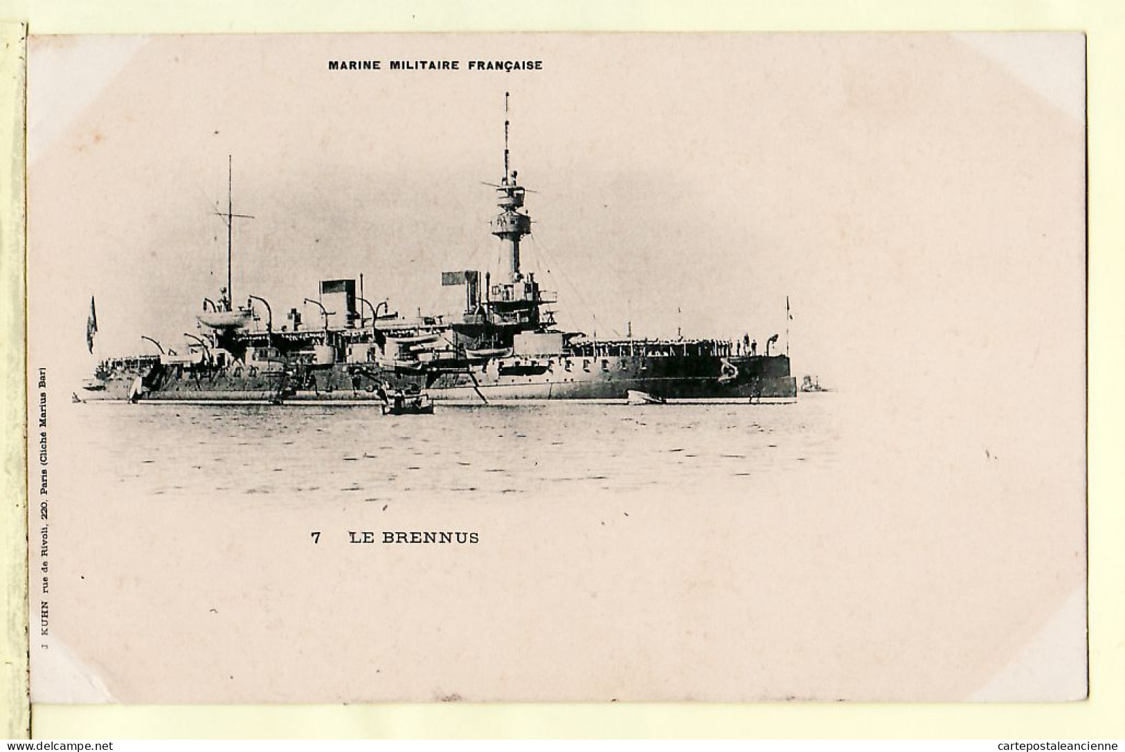 21541 / ⭐ Le BRENNUS Marine MIlitaire FRançaise Cuirassé Tourelles Dos 1900s / KUHN Cliché Marius BAR 7 Cpbat - Oorlog