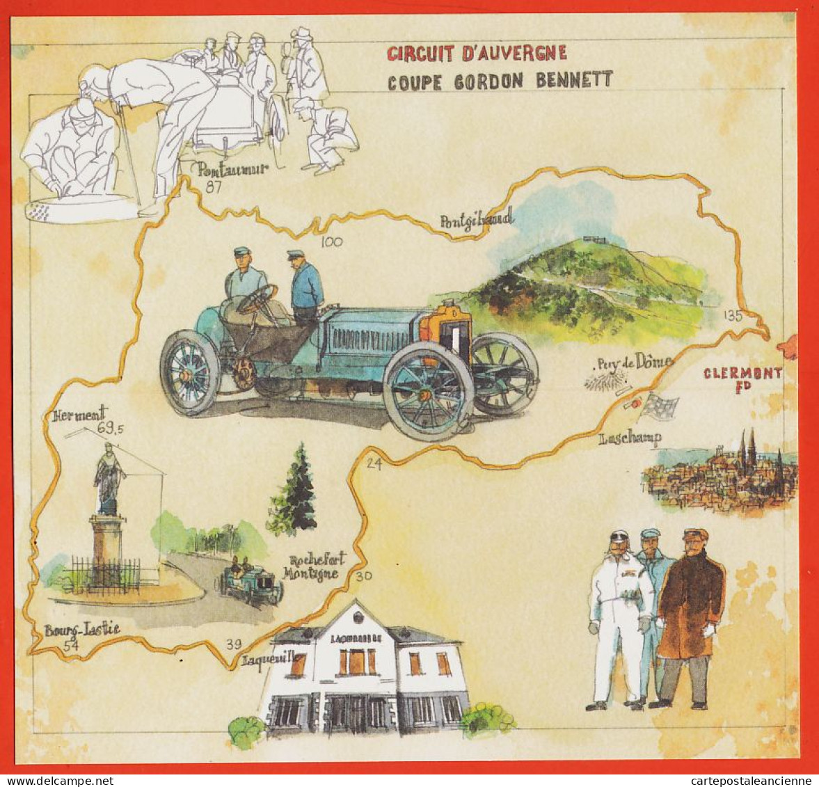 21694 / ⭐ Coupe GORDON BENNETT Circuit D'AUVERGNE Souvenir Philatélique (Sans Bloc Timbre) Aquarelle BOULDOUYRE LA POSTE - Other & Unclassified