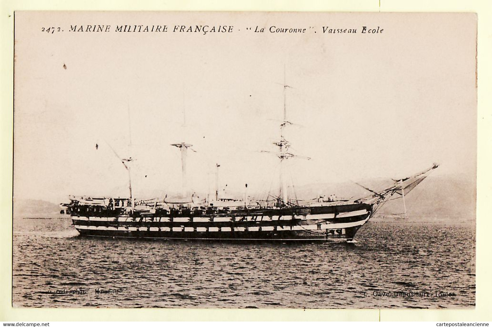 21544 / ⭐ COURONNE Vaisseau Ecole Canonnage Marine Militaire Française Cpbat 1910s -OLIVE GUENDE 2472 Marseille  - Oorlog