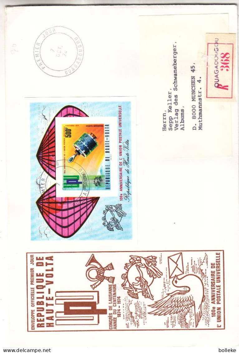 U.P.U. - Haute Volta - Lettre Recom De 1974 - GF - Oblit Ougadougou - Avec Bloc NON Dentelé - Rare Sur Lettre - - Opper-Volta (1958-1984)