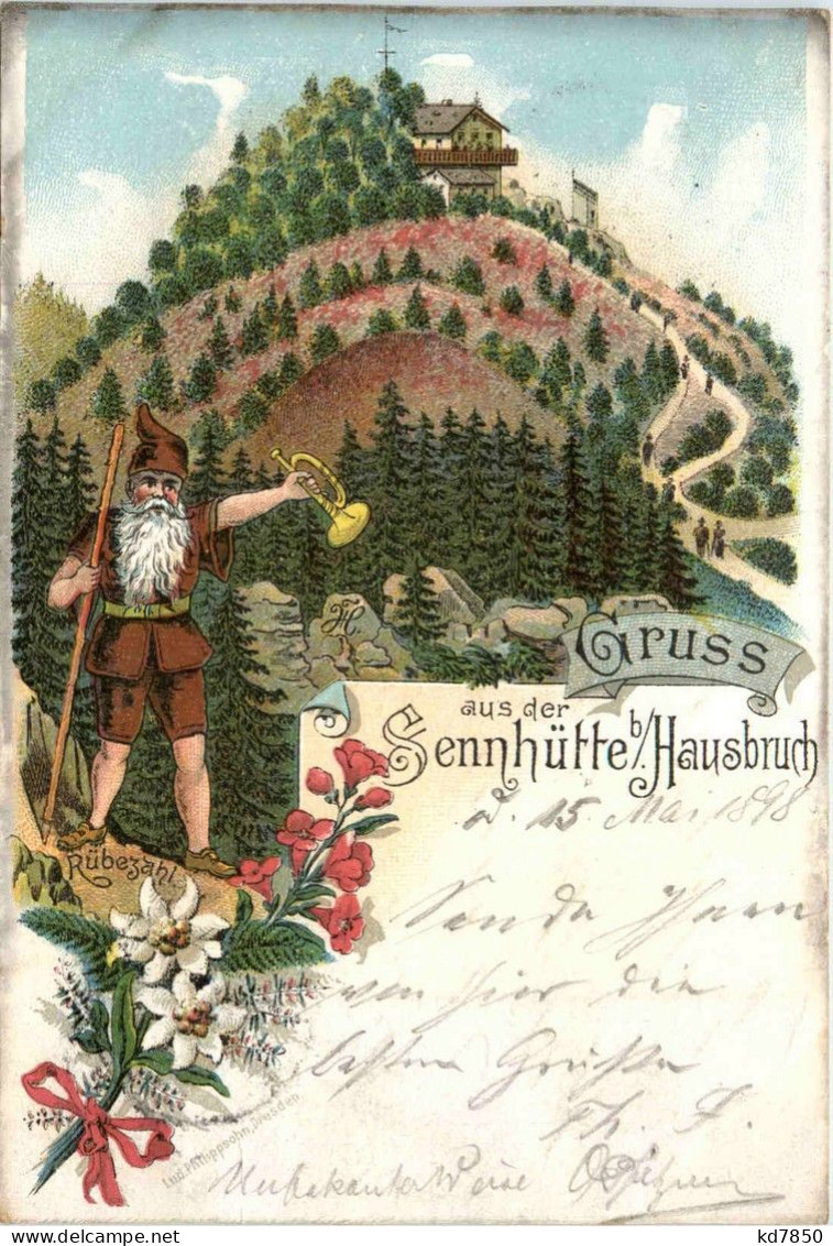 Gruss Aus Der Sennhütte Bei Hausbruch - Rübezahl - Litho - Harburg